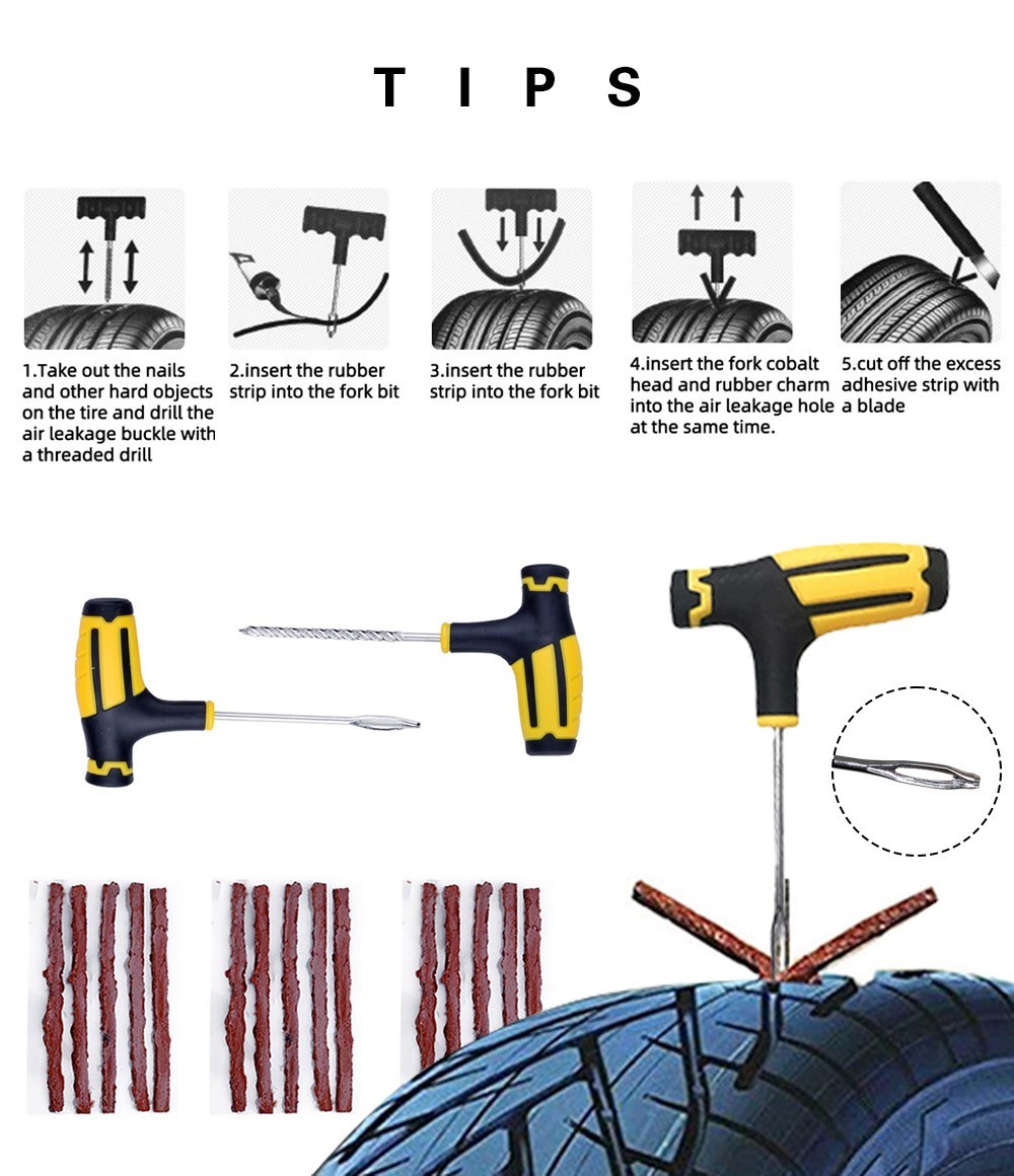 MOJO - Kit Ripara Gomme Pneumatici Tubeless Riparazione Foratura Auto Moto Scooter Nero - Miniatura 6