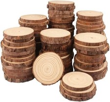 70 PCS 3-4 Inch Natural Wood Slices, Unfinished Pine Wood Circles with Barks for
