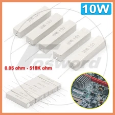 10 Watt Wire Wound Cement Resistors Axial 0.05 ohms to 510K ohms 5% J Full Range