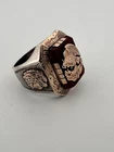 Vintage Sterling Silver Mexico Eagle Crest Red Stone Mens Ring Size 12  27.8g