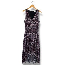 Vintage 90s Black Swan Slip dress Floral Midi Dress Ditsy Sleeveless Lined Med