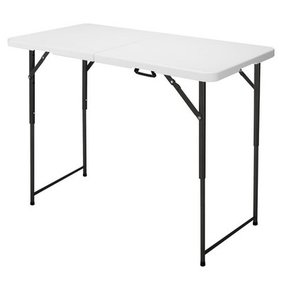 4ft Folding Table, Portable Fold-in-Half Adjustable Height Utility Table for ...