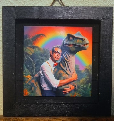Jeff Goldblum Embracing Good Boy Rexy   Wholesome Rainbow Open Shadowbox Framed