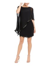 28th & Park Womens Sheath Short Dress Black Sleeveless Overlay Juniors S