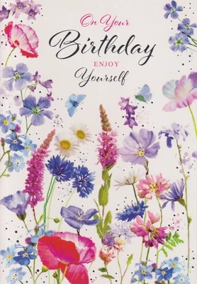 SIMON ELVIN OPEN FEMALE HAPPY BIRTHDAY GREETING CARD 7"X5" WILD FLOWERS