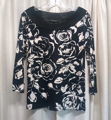 Lauren Ralph Lauren Women's Size L Crochet Black Floral Pattern 3/4 Sleeve NWT