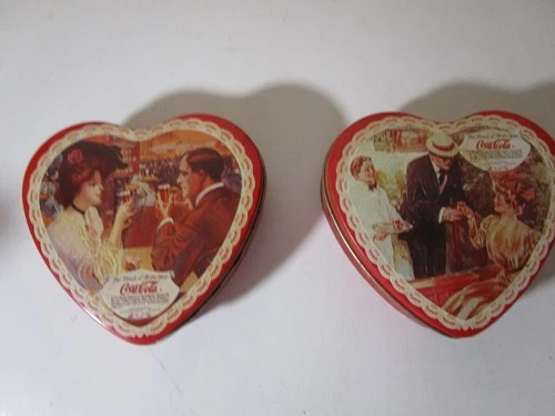 Lot of 2 Vintage Heart Shaped Coke Coca-Cola Tins 1993