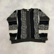 Vintage Abstract Knitted Jumper Patterned Grandad Knit Sweater Men's L