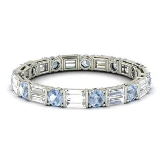 1.96Ct Aquamarine Diamond Full Eternity Anniversary Band Made in 14K White Gold - Image 2 of 4