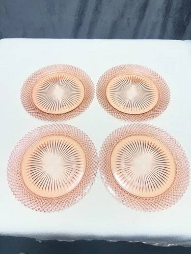 4 Pink Depression, Anchor Hocking, Miss America Pattern, 10 Inch Plates ￼