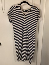 Lauren Ralph Lauren Women Nautical Striped Hooded  Dress Sz L Blue white Cotton