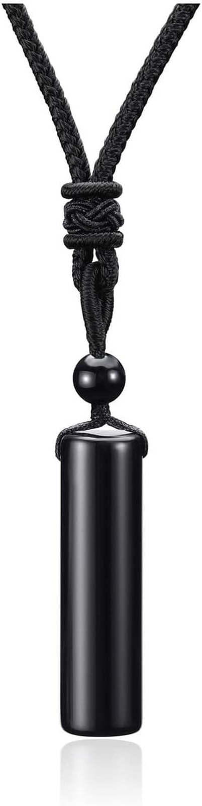 Mens Necklace Obsidian Crystal Healing Crystal Gemstone Necklace Adjustable Rope