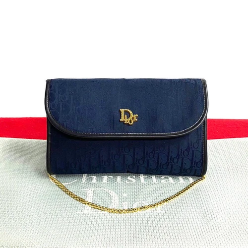 Christian Dior Trotter Pattern Leather Shoulder Bag Navy Vintage /Used++