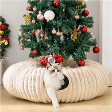 Cat Tunnel Donut for Indoor Cats, Plush Kitten Tunnel Christmas Tree Skirt, Leis