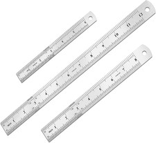 3 Pack Metal Ruler, Double-Sided Scale【6,8,12Inch & 15,20,30Cm】 Steel Ruler Set