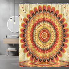 Boho Sunburst Floral Shower Curtain Abstract Mandala Print