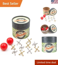 Nostalgic Jacks Game, 10 Gold & Silver Jax, 2 Red Bouncy Balls – Perfect Gift