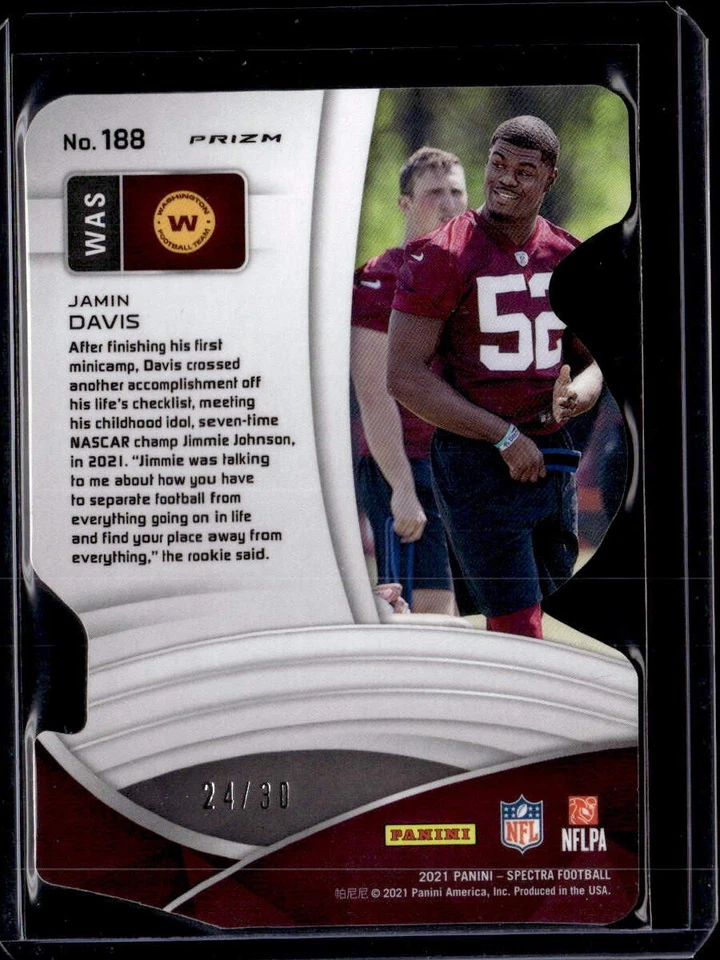 2021 Panini Spectra #188 Jamin Davis Neon Green Die Cut #/30 - Image 2 of 2