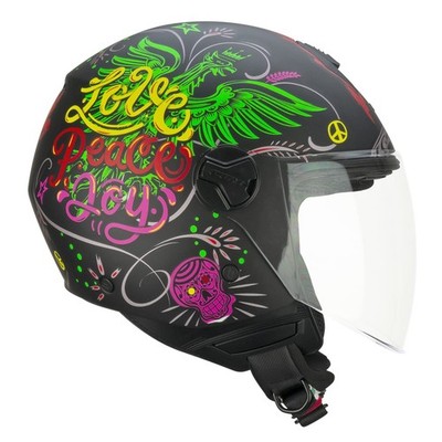 Open Face Helm, 167S FLO Joy schwarz blau grün matt lang, L