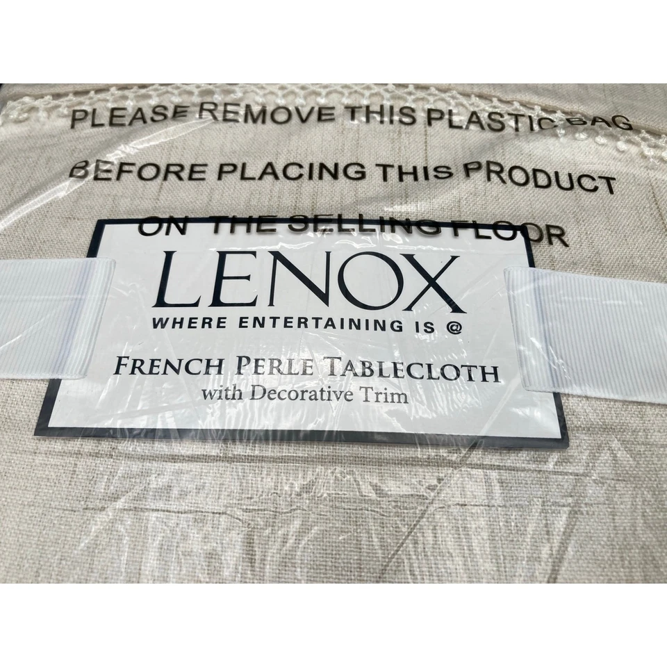 Lenox French Pearl Natural Tablecloth w/ Decorative Trim 60x102 Storage Bag NIP - Image 3 of 4
