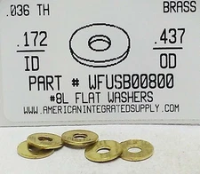 #8L Flat Washers Solid Brass 11/64"ID.x7/16"OD. (100)