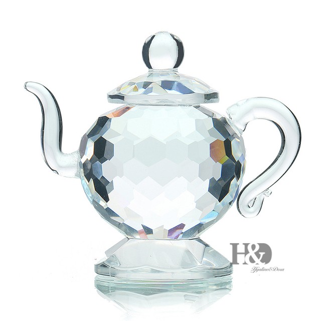 H&d 3d Clear Crystal Paperweight Teapot Figurines Glass Wedding