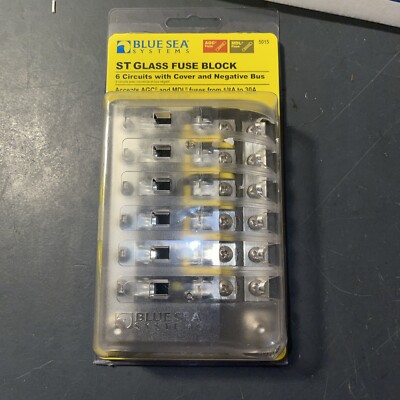 Blue Sea System 5015 ST Glass Fuse Block 6 Circuit w/Cover Negative Bus Marine