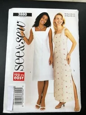 Butterick Pattern 3880 Ms EZ SEE & SEW Sleeveless A-Line Dress in 2 Lengths