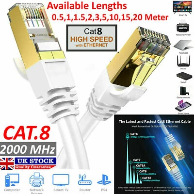RJ45 Cat8 Ethernet Cable 40gbps Network Gold Ultra-Thin SSTP Patch LAN Lead LOT