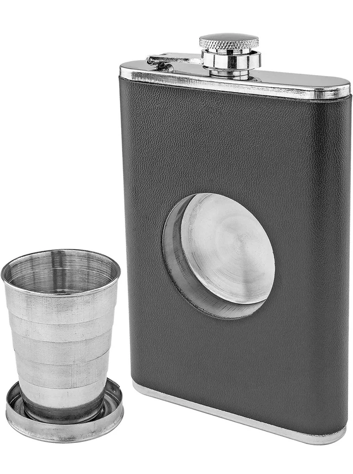 Shot Flask - 8oz Hip Flask With Built In Collapsible Stainless Steel Shot Glass - Image 2 of 4