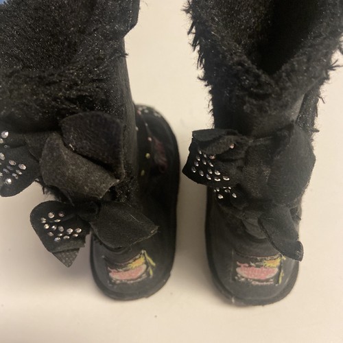 Twinkle Toes Black Boots by Sketchers Lightup rainbow fleece lined 10543L 12Y - Picture 3 of 6