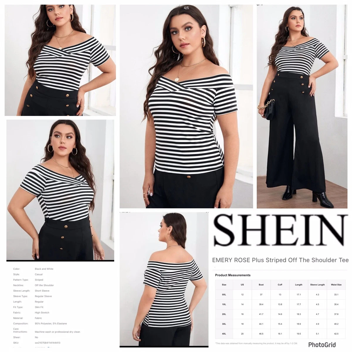 Shein Curve 2XL Plus Size Striped Off The Shoulder Top