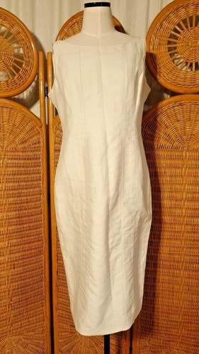 Armani ivory midi dress size 46. bust 40". sleeveless. boat neck.back zip. vent - Picture 2 of 7