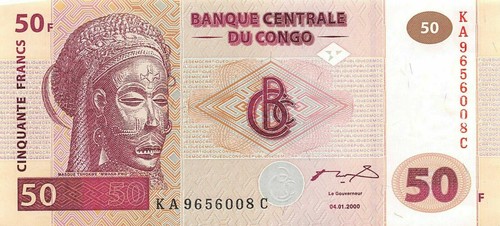Congo 50 Francs 04.01.2000 P 91A Series KA-C Uncirculated Banknote Mea6 - Picture 2 of 2