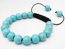 10mm Natural Blue Turquoise Gems Round Beads Men's Shambhala Bracelet 7.5''
