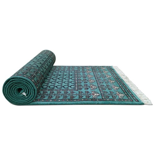 Handmade Hand Knotted Wool Turquoise Runner Rug 2.5x10 feet - Picture 7 of 7