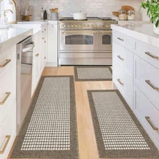  Kitchen Mat Sets 3 Piece Minimalist 3D Lattice 20"x32"+20"x48"+20"x59" Brown