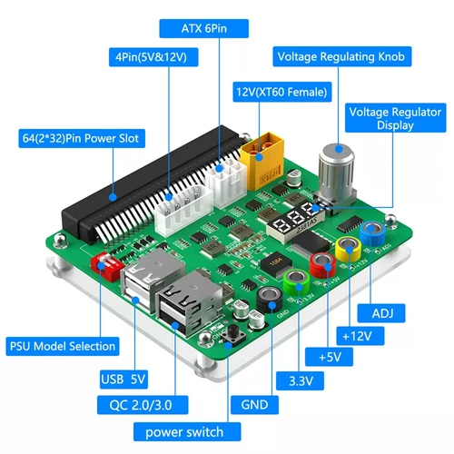 4*USB2.0 QC 2.0/QC 3.0 for HP ATX 6Pin Power Supply Breakout Board Voltage Knob