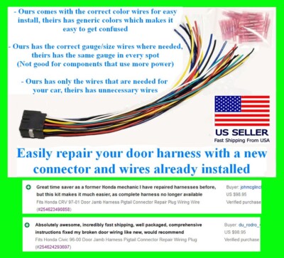 Fits Honda CRV 97-01 Door Jamb Harness Pigtail Connector Repair Plug Wiring Wire