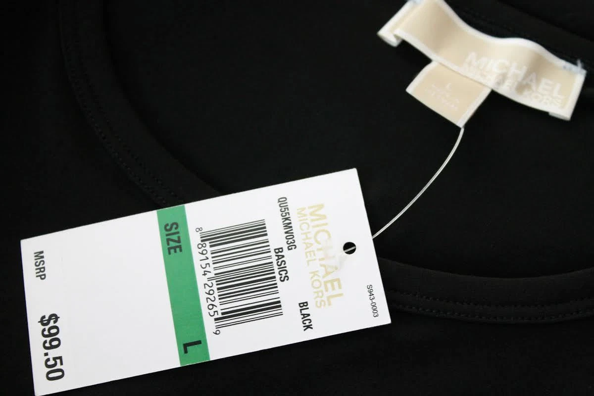 Maglietta Michael Kors Basics collo scoop camicetta designer nuova con etichette $99 L