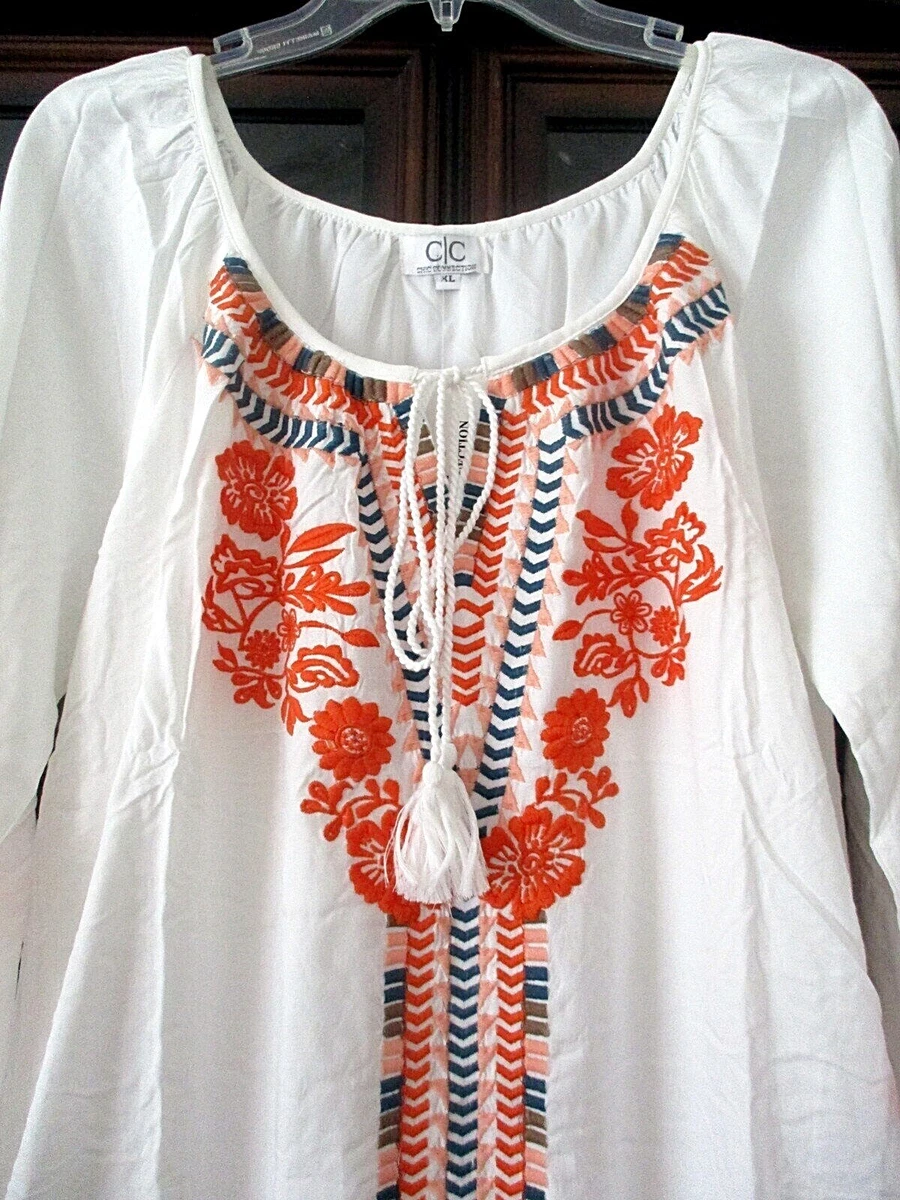 NWT C/C Chic Connection White Embroidered Boho Peasant Bell Sleeve Dress  M,L, XL | eBay