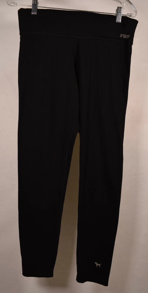 粉红色维多利亚的秘密女式瑜伽裤上衣蓝色白色条纹文胸套装黑色 M — 第 2/4 张图片