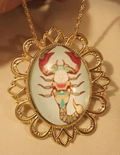 Festooned Goldtone Colorful Scorpio Scorpion Zodiac Symbol Necklace Brooch Pin