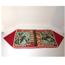 Winter Bird Christmas Table Runner 41x 15", Red Holiday Decor, Snowflake Holly