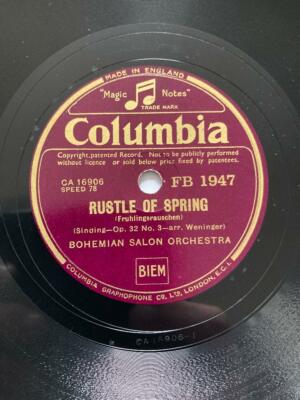 1944 BOHEMIAN SALON ORCHESTRA 78 SPRING SONG RUSTLE OF SPRING COLUMBIA FB1947