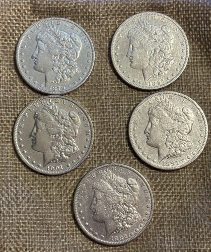 1878-1904 Morgan Silver Dollar Lot of 5 Coins XF-AU Pre-1921 Bullion Mixed 90% - Picture 1 of 2