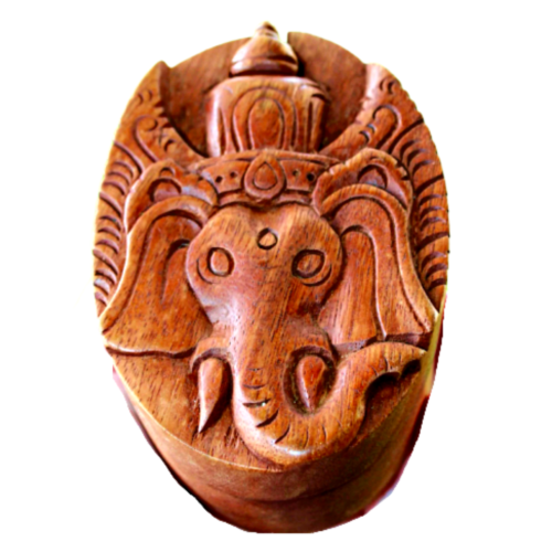 Ganapati Ganesha Elephant Puzzle Box Trinket Jewelry Stash carved wood Bali Art - Picture 1 of 7