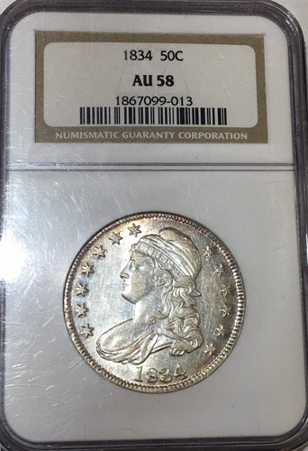 1834 Philadelphia Mint Silver Capped Bust Half Dollar NGC AU 58