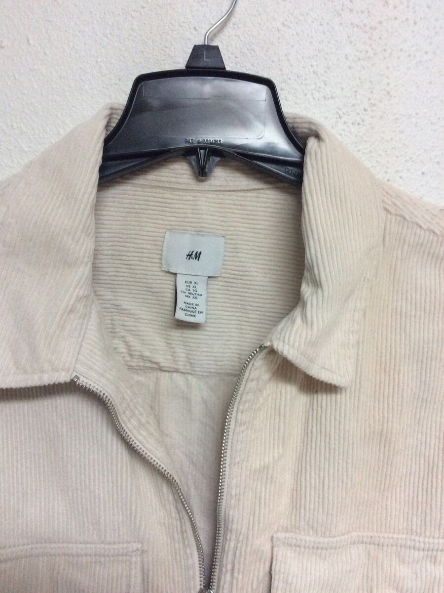 H&M XL Cream White Corduroy Jacket With Zipper And 2 Front H&M XL Cream White Corduroy Jacket With Zipper And 2 Front