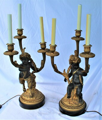 Empire style Candelabras , M& F  18K Dore' Gold finish ,marble  , After Clodion